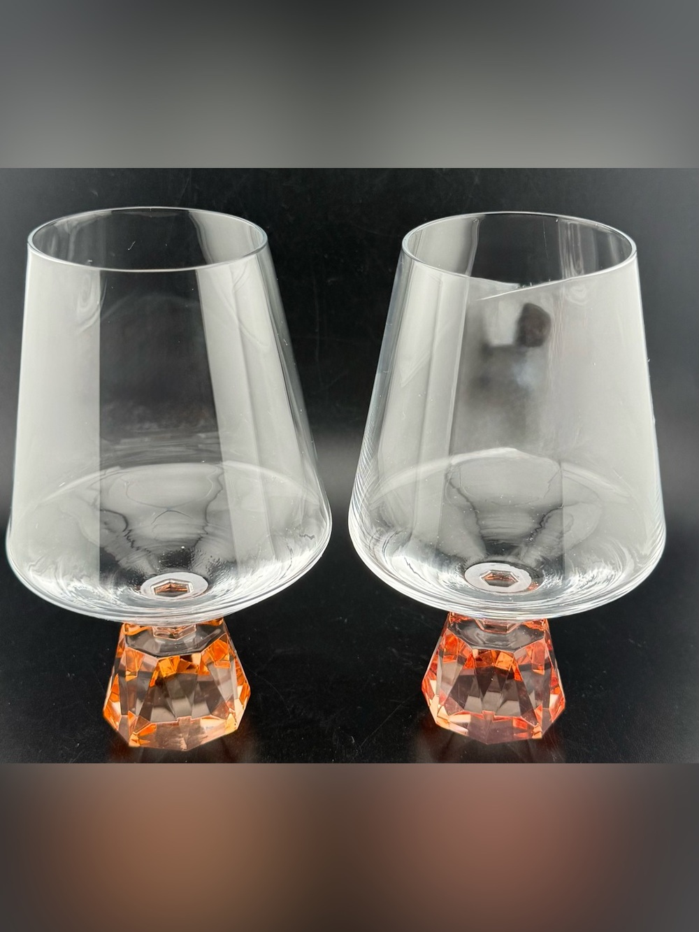 2 Home Essentials, retired, glasses w/pink prism glass gemstones bases. 20oz